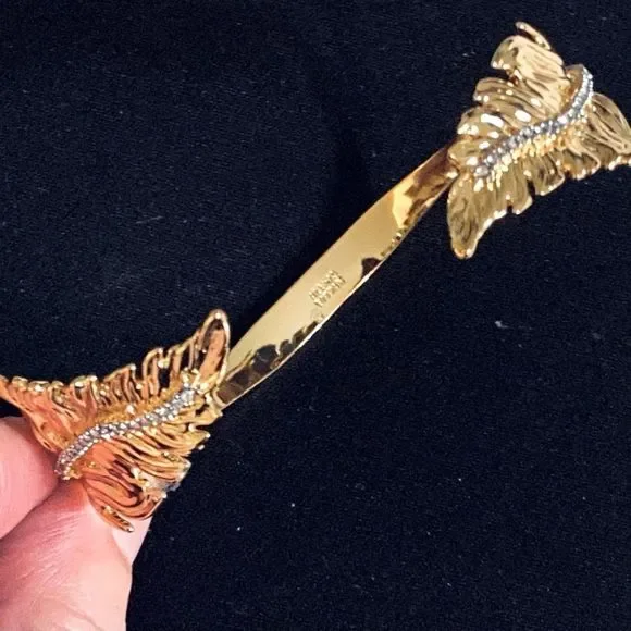 ALEXIS BITTAR Bypass Crystal Gold Leaf Cuff Bangle in Gold - Adjustable - Picture 9 of 9